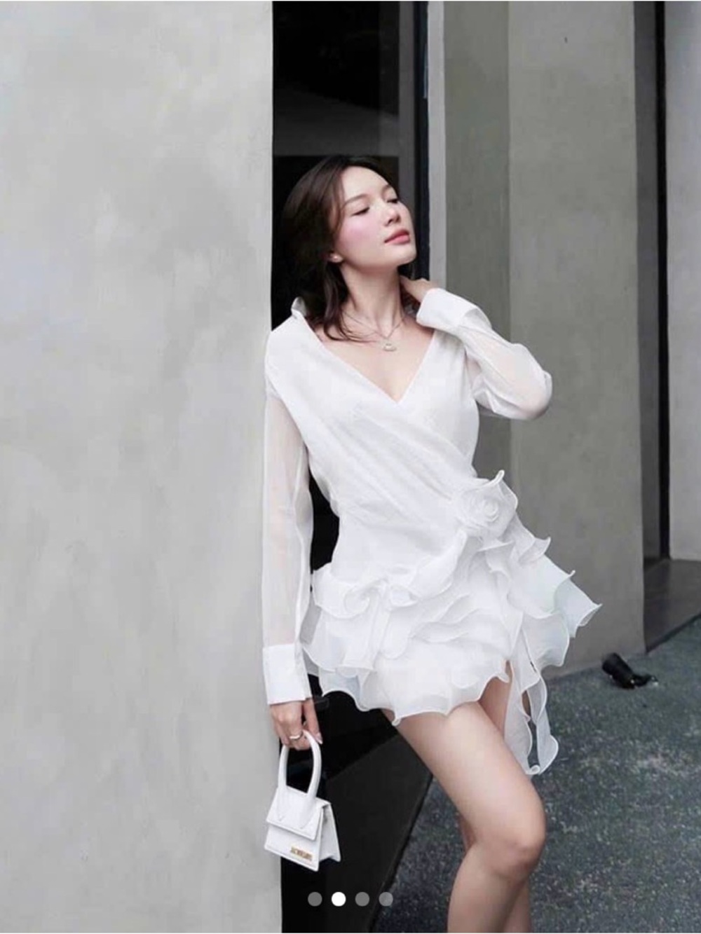Elegant White Ruffle Wrap Mini Dress